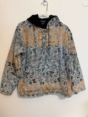 THREADHEADS Tumbling Mushrooms  Fleece-Lined Pullover Hoodie-Medium EUC